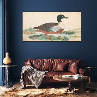Duck against the green background Wall art on glass