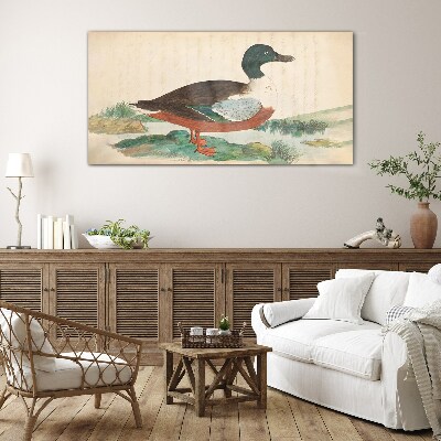 Duck against the green background Wall art on glass