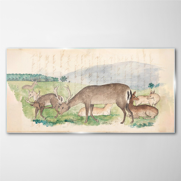 Peaceful landscape with deer Glass art print