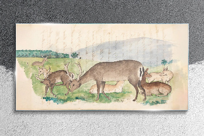 Peaceful landscape with deer Glass art print