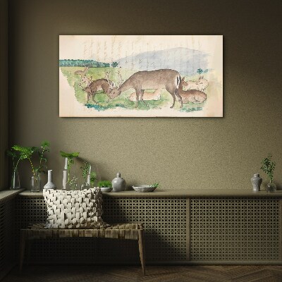 Peaceful landscape with deer Glass art print