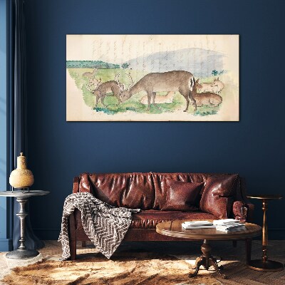 Peaceful landscape with deer Glass art print