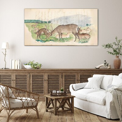 Peaceful landscape with deer Glass art print
