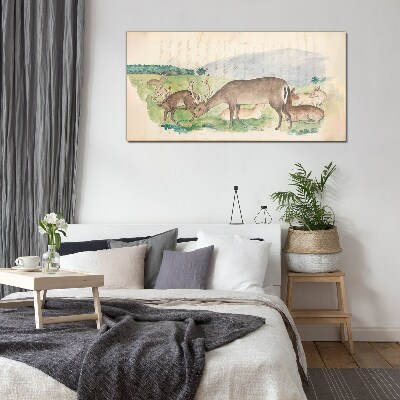 Peaceful landscape with deer Glass art print