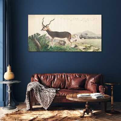 Antelope in the background of the landscape Glass art print