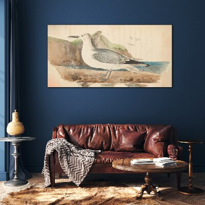 Seabird on the beach Wall art on glass