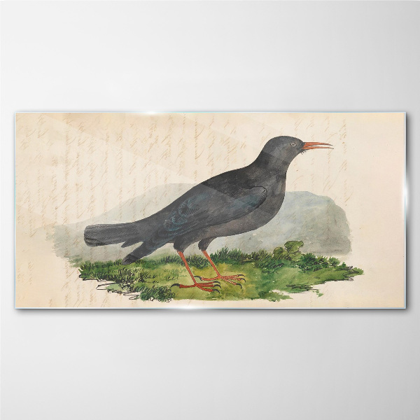 Bird on a green background Wall art on glass
