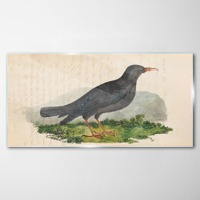 Bird on a green background Wall art on glass