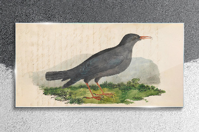Bird on a green background Wall art on glass