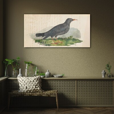 Bird on a green background Wall art on glass