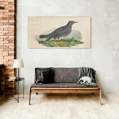Bird on a green background Wall art on glass
