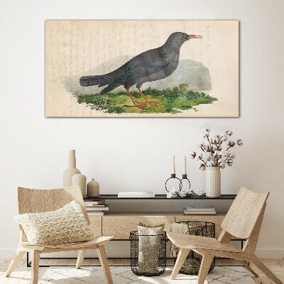 Bird on a green background Wall art on glass