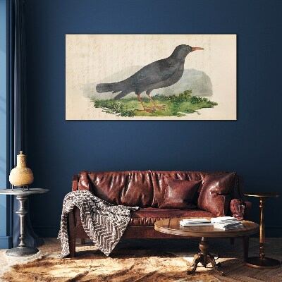 Bird on a green background Wall art on glass