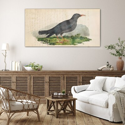 Bird on a green background Wall art on glass