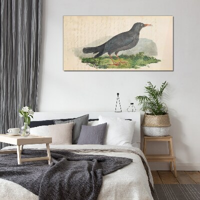 Bird on a green background Wall art on glass