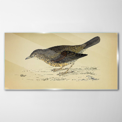 Bird on a beige background Glass art print