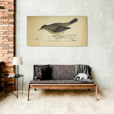 Bird on a beige background Glass art print