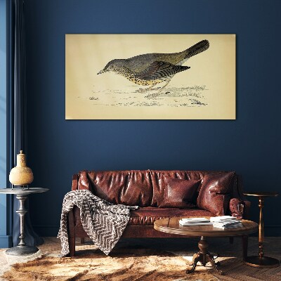 Bird on a beige background Glass art print
