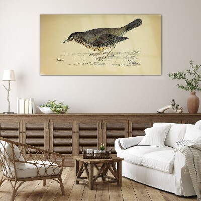 Bird on a beige background Glass art print