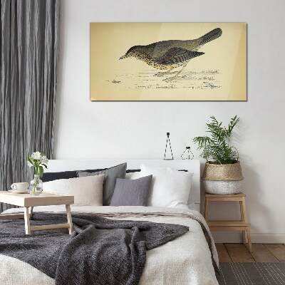 Bird on a beige background Glass art print