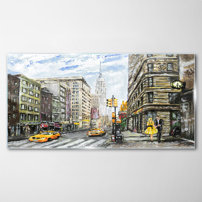 New York street in yellow cabs Wall art on glass