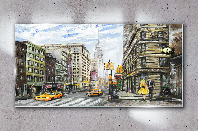New York street in yellow cabs Wall art on glass