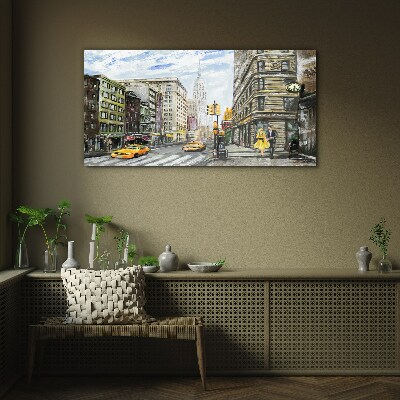 New York street in yellow cabs Wall art on glass