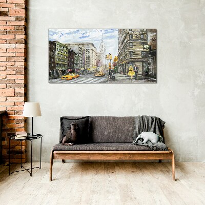New York street in yellow cabs Wall art on glass