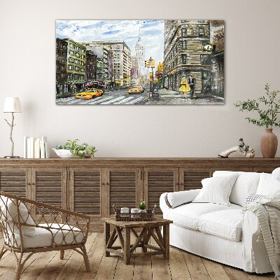 New York street in yellow cabs Wall art on glass