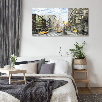 New York street in yellow cabs Wall art on glass