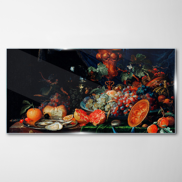 Still life with fruit and shells Glass art print