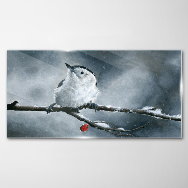 Winter bird on a branch Wall art on glass