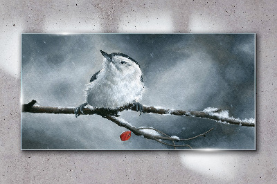 Winter bird on a branch Wall art on glass