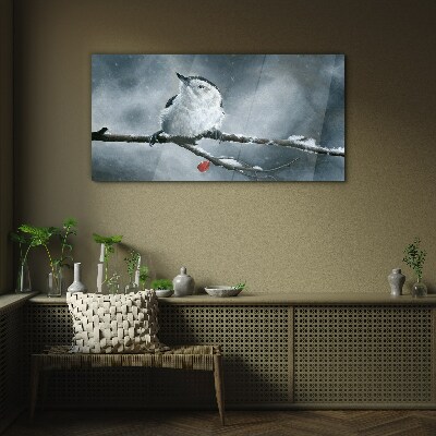 Winter bird on a branch Wall art on glass