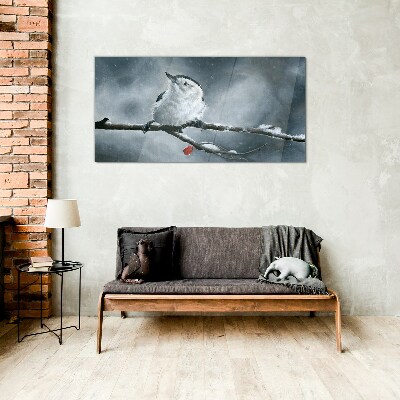 Winter bird on a branch Wall art on glass