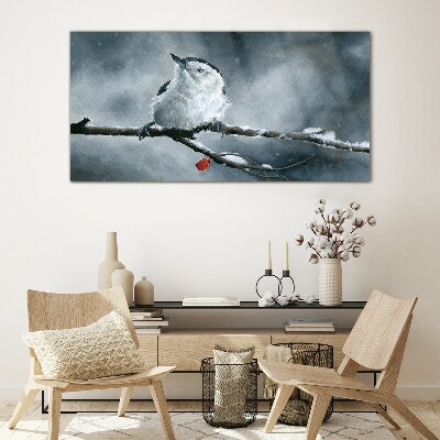 Winter bird on a branch Wall art on glass