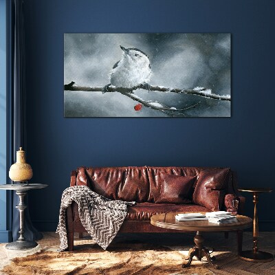 Winter bird on a branch Wall art on glass