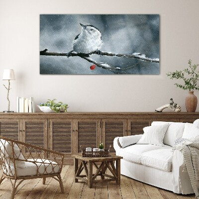 Winter bird on a branch Wall art on glass