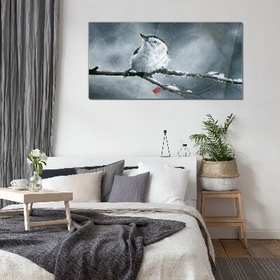 Winter bird on a branch Wall art on glass