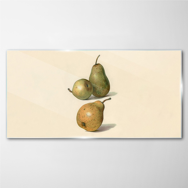 Three pears on a light background Wall art on glass