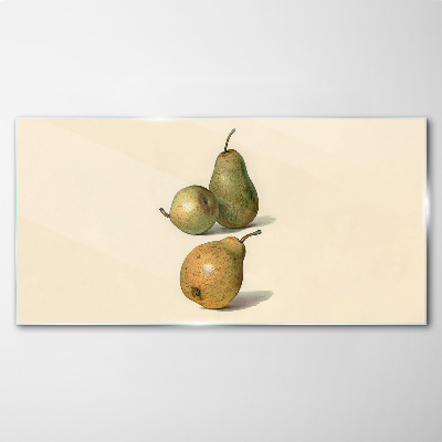 Three pears on a light background Wall art on glass