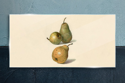 Three pears on a light background Wall art on glass