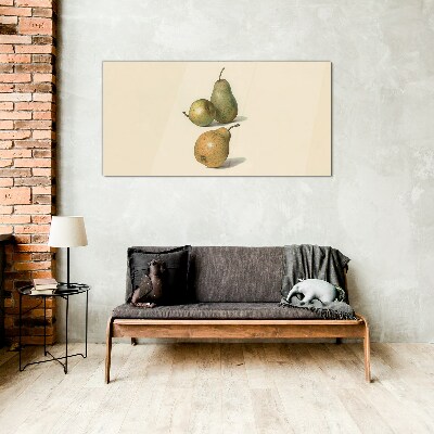 Three pears on a light background Wall art on glass