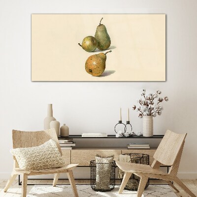 Three pears on a light background Wall art on glass