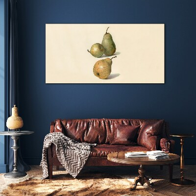 Three pears on a light background Wall art on glass