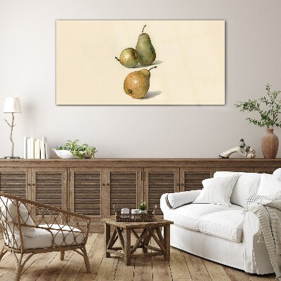 Three pears on a light background Wall art on glass
