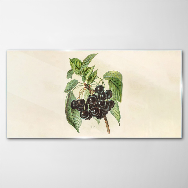 Black fruit on the branch Wall art on glass