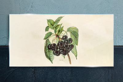 Black fruit on the branch Wall art on glass