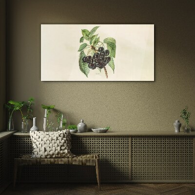 Black fruit on the branch Wall art on glass