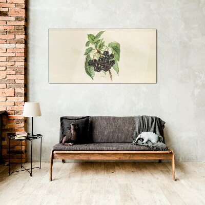 Black fruit on the branch Wall art on glass